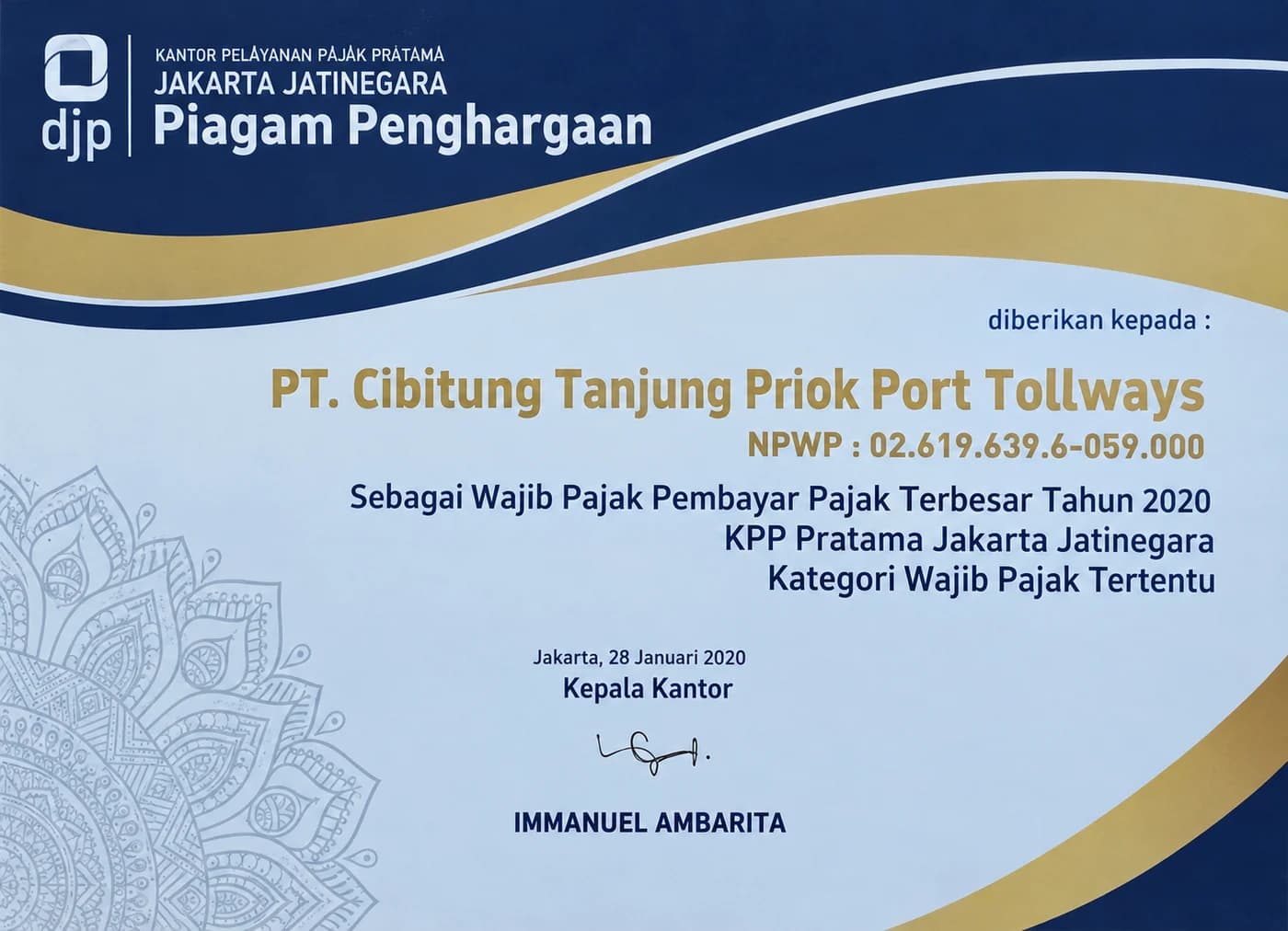 Wajib Pajak Pembayar Pajak Terbesar Tahun 2020