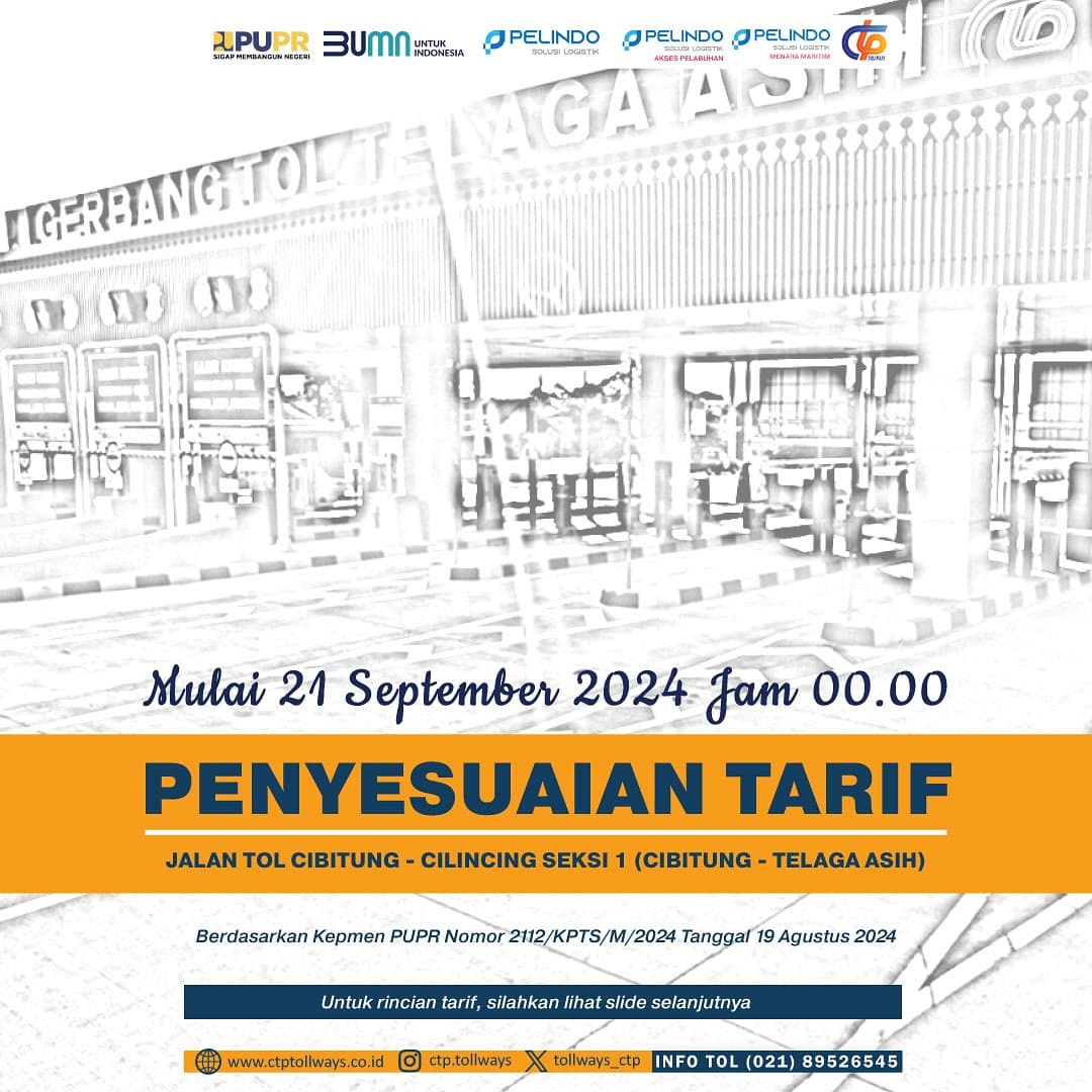 Penyesuaian Tarif JTCC Seksi 1 Mulai 21 September 2024