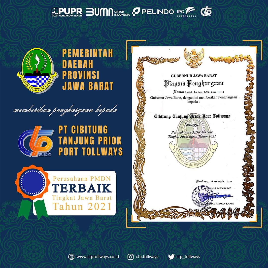 PT CTP Tollways Raih Penghargaan Perusahaan Terbaik PMDN Tahun 2021