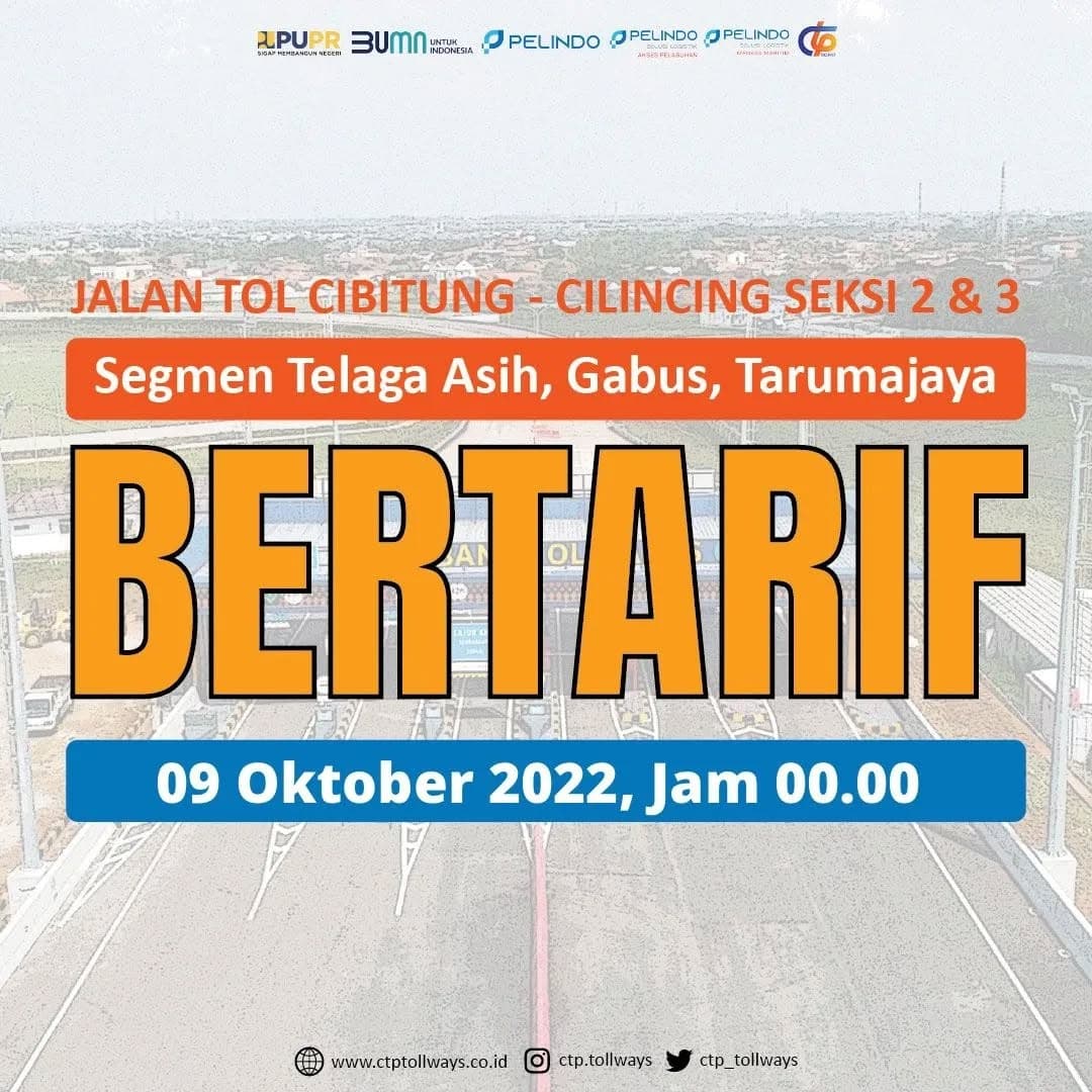 Tarif JTCC Seksi 2-3 Mulai Berlaku 9 Oktober 2022
