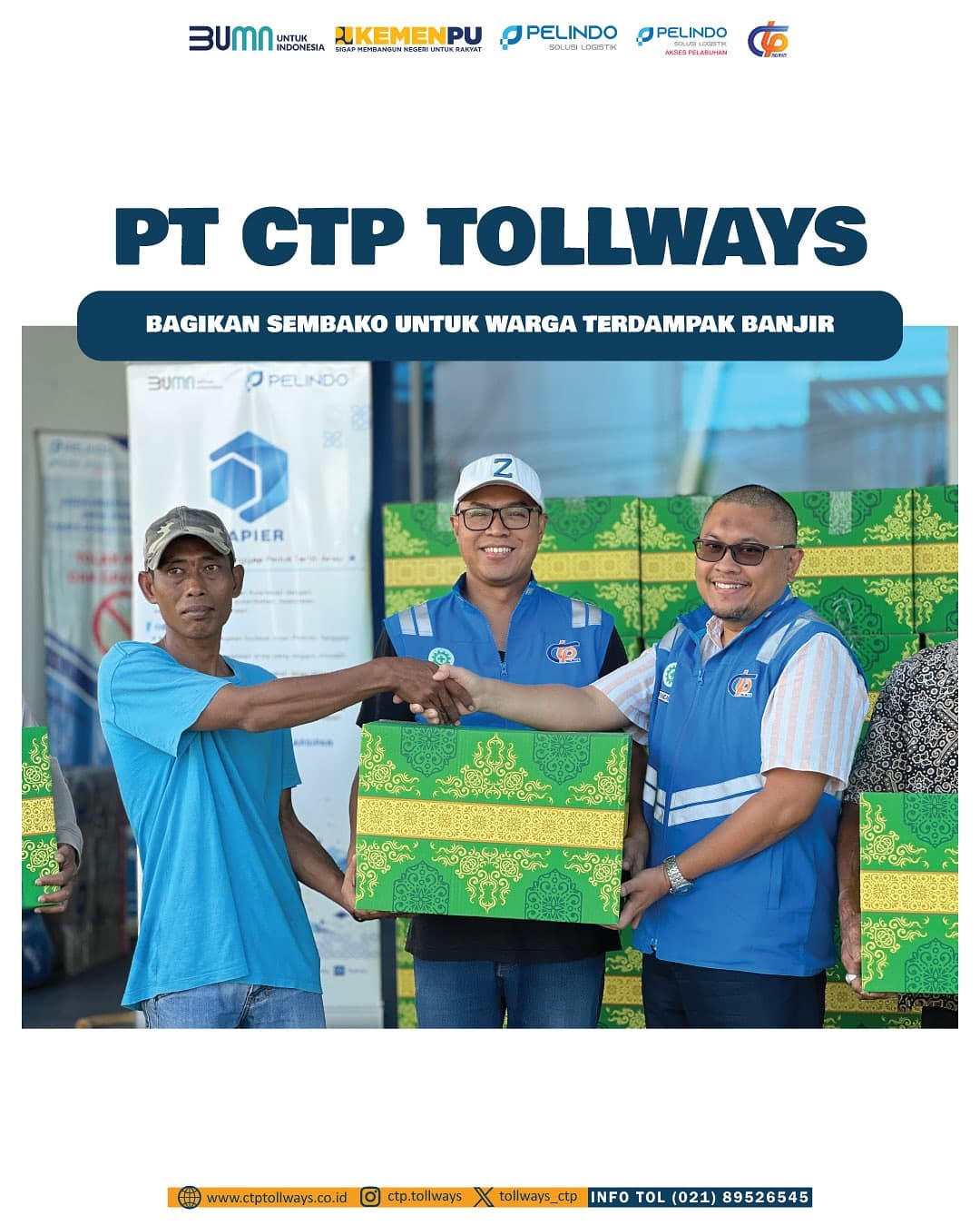 PT CTP Tollways Beri Bantuan Sembako bagi Warga Terdampak Banjir di Desa Srijaya