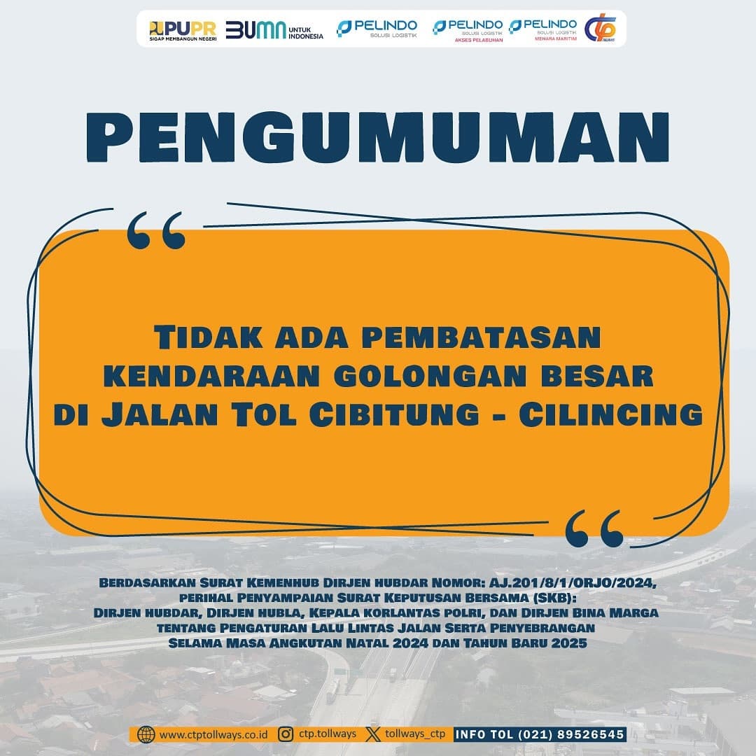 JTCC Tidak Membatasi Golongan Kendaraan Selama Libur Nataru
